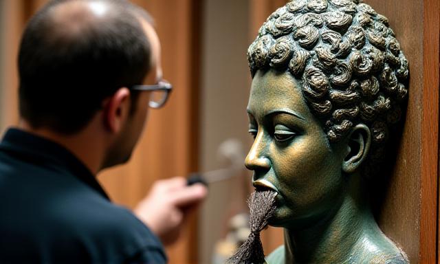 Limpieza cuidadosa de una estatua de bronce histórica