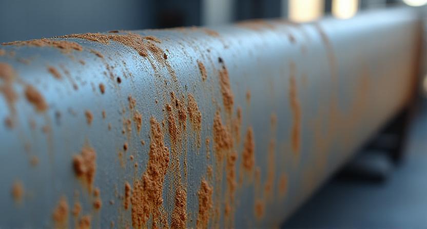 Detalle de corrosión en estructura metálica urbana
